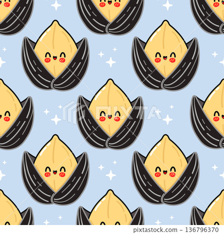 Cute kawaii sunflower seed character seamless pattern Cute kawaii sunflower seed character seamless pattern 136796370