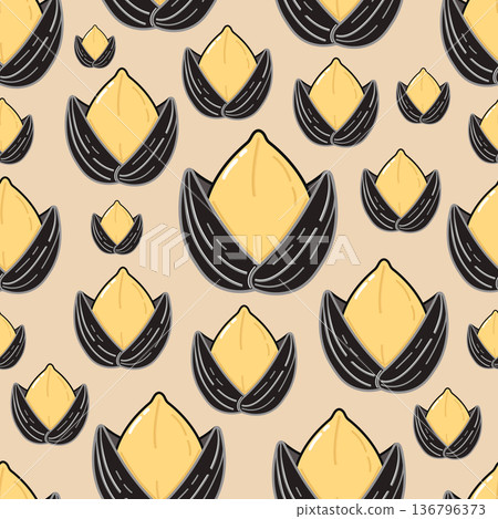 Sunflower seed kernels in cracked shells seamless pattern Sunflower seed kernels in cracked shells seamless pattern 136796373