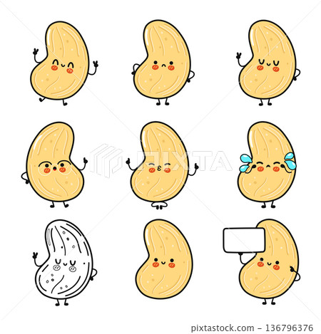 Cute cashew nuts cartoon characters set expressing emotions Cute cashew nuts cartoon characters set expressing emotions 136796376