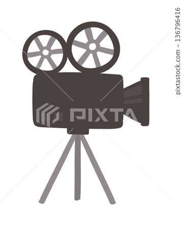 Icon illustration of a movie film camera with a cute tripod 136796416