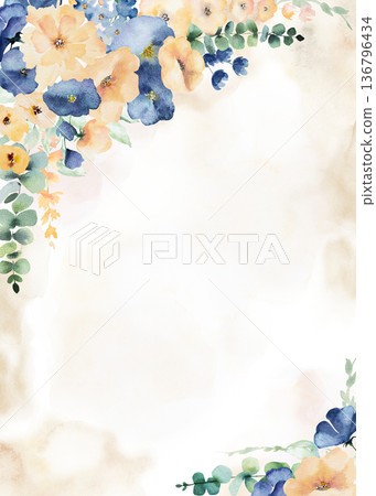 Watercolor floral border with blue and light yellow flowers isolated illustration for design Watercolor floral border with blue and light yellow flowers isolated illustration for design 136796434