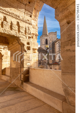 Ancient Roman Amphitheatre Arena In Arles Provence France Ancient Roman Amphitheatre Arena In Arles Provence France 136796441