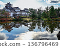 Castle tower reflected in the pond 136796469