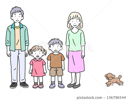 幸福的一家人和狗狗正面照 136796544