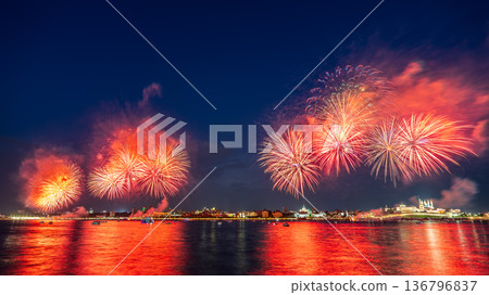 Firework over Kremlin in Kazan, Russia. Fireworks. Salute 136796837