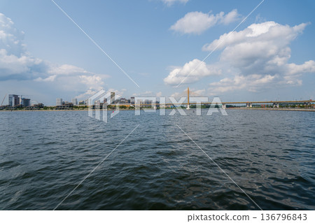 The Millennium Bridge over the Kazanka River on a summer day. 136796843