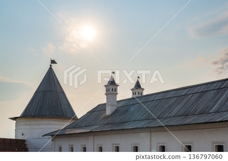 White walls of Kazan Kremlin. Summer sunset White walls of Kazan Kremlin. Summer sunset 136797060