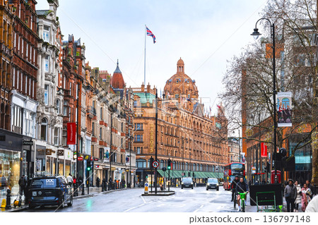 Knightsbridge, London, lined with luxury department stores (some parts soft focus) Knightsbridge, London, lined with luxury department stores (some parts soft focus) 136797148