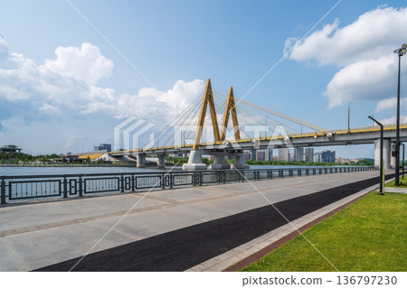 The Millennium Bridge over the Kazanka River on a summer day. 136797230