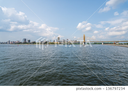The Millennium Bridge over the Kazanka River on a summer day. 136797234