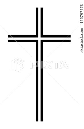 Christian cross, black and white vector silhouette illustration of religious Latin cross shape with two lines, isolated on white Christian cross, black and white vector silhouette illustration of religious Latin cross shape with two lines, isolated on white 136797378