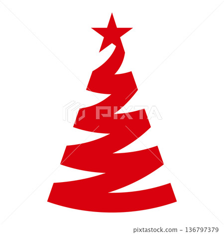 Christmas tree red spiral ribbon decoration illustration of a decorated ribbon and star Christmas tree red spiral ribbon decoration illustration of a decorated ribbon and star 136797379