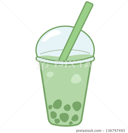 Matcha Green Tea Bubble Tea Illustration in Flat Vector Style 136797493