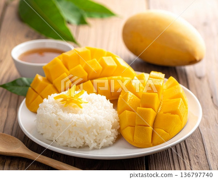mango slice with sticky rice mango slice with sticky rice 136797740