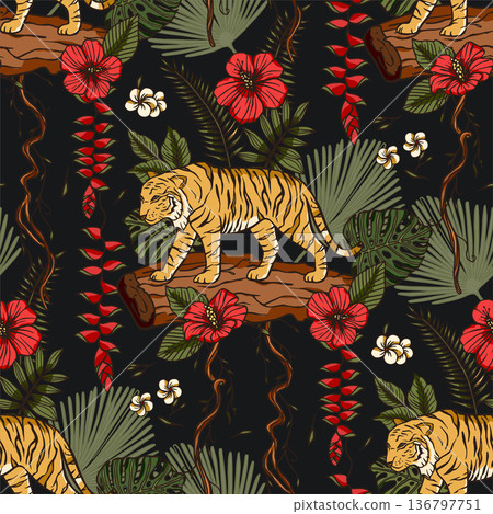 Exotic tropical animal wild tiger seamless pattern. 136797751