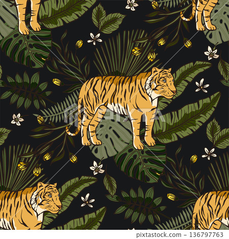Exotic tropical animal wild tiger seamless pattern. 136797763