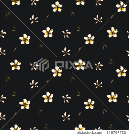 Tropical frangipani plumeria flower seamless vector pattern Tropical frangipani plumeria flower seamless vector pattern 136797780