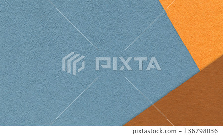 Dusty blue textured paper background with orange brown triangular corners and copy space. Template for presentation, banner Dusty blue textured paper background with orange brown triangular corners and copy space. Template for presentation, banner 136798036