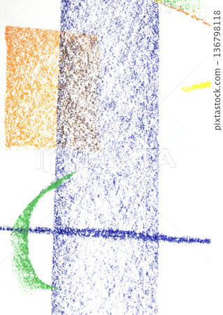 Abstract soft pastel crayon line and swirls on white background 136798118