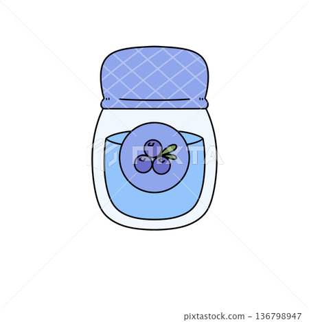 A jar of blueberry juice with a blue lid 136798947
