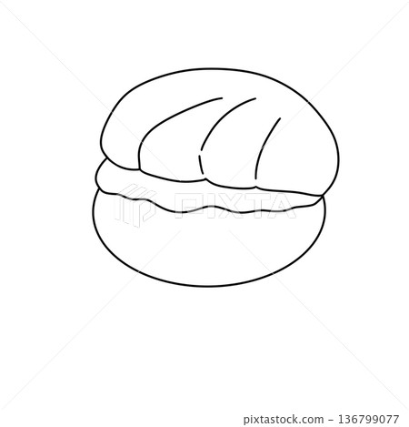 A cartoon drawing of a pastry with a white icing 136799077