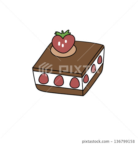 A cartoonish drawing of a strawberry cake with a strawberry on top 136799158