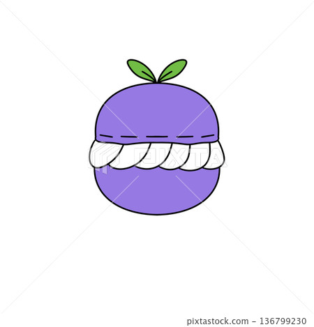 A purple fruit with a white stem and a white leaf A purple fruit with a white stem and a white leaf 136799230