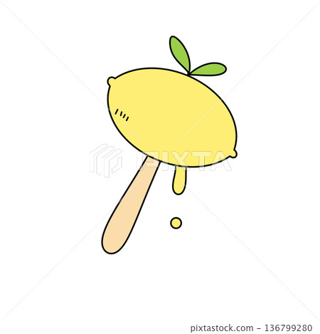 A cartoon lemon popsicle stick with a yellow lemon on top 136799280