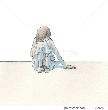 Crouching woman, no background 136799289