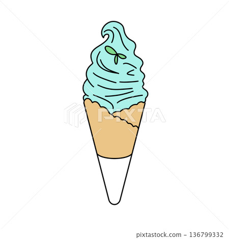 A blue ice cream cone with green leaves on top 136799332