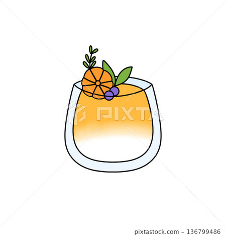 A glass of orange juice with a slice of orange and a sprig of mint A glass of orange juice with a slice of orange and a sprig of mint 136799486