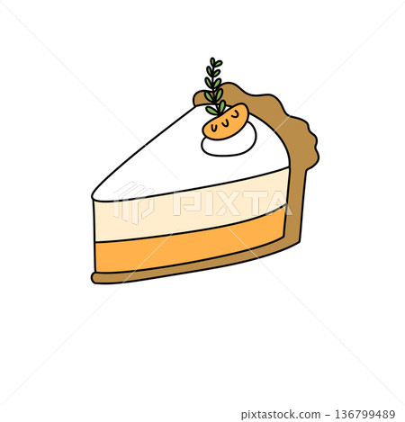A slice of cake with a lemon on top 136799489