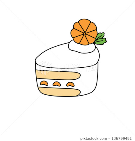 A slice of cake with a slice of orange on top A slice of cake with a slice of orange on top 136799491