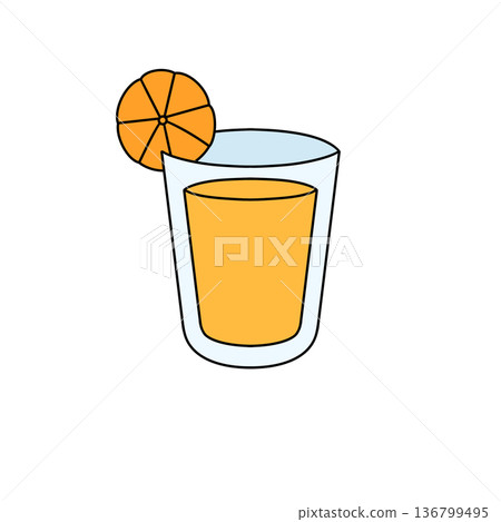 A glass of orange juice with a slice of orange on top 136799495