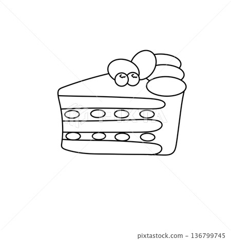 A slice of cake with blueberries on top 136799745