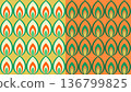 Irish holiday symbol, ornamental seamless pattern set of 2. Traditional tricolour concept color. St. Patrick's Day Celtic culture celebration. 1970-s classic retro style geometrical grid 136799825