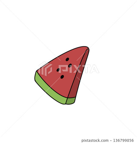 A cartoon drawing of a watermelon slice with green stripes A cartoon drawing of a watermelon slice with green stripes 136799856