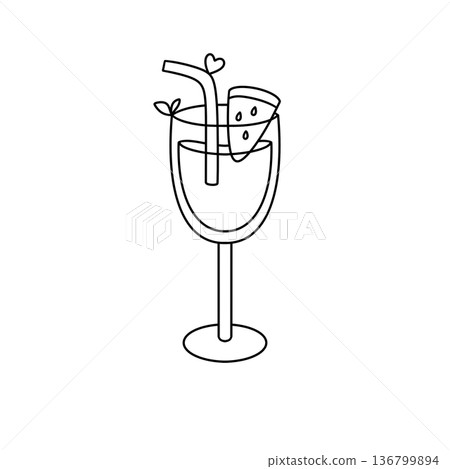 A glass of juice with a straw and a slice of watermelon in it A glass of juice with a straw and a slice of watermelon in it 136799894
