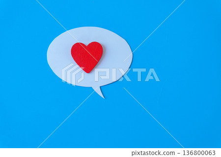 Speech bubble with red heart, concept talking . Speech bubble with red heart, concept talking . 136800063
