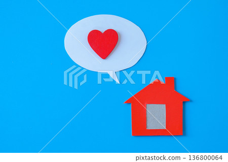 Speech bubble with red heart, concept talking . 136800064