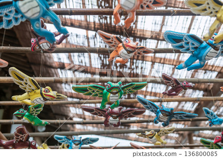 Colorful frogs with wings on ceiling at Nyoirinji Temple, Ogori 136800085