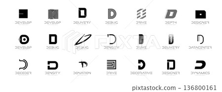 Letter D Logo Abstract Geometric Letters Monogram Set for Logotype Brand of Digital Startups in Data Base Tech, AI, Networking. Miscellaneous Business Abstract Logos Collection. Vector Illustration 136800161