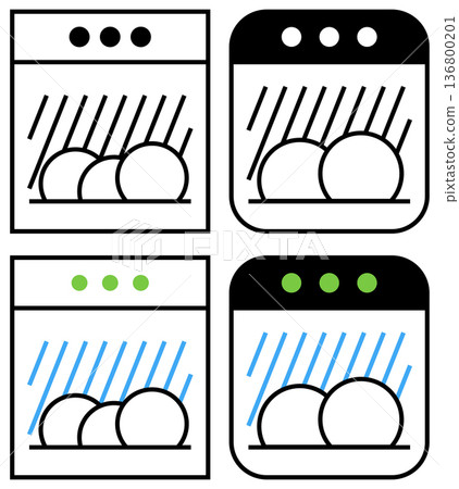 Icons for dishwasher safe labels in outline and color styles suitable for kitchen use Icons for dishwasher safe labels in outline and color styles suitable for kitchen use 136800201