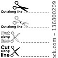 Cutting lines design showing four cut along line icons with scissors in black and white style 136800209