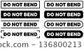 Different styles of do not bend labels displayed in black and white designs for packaging use 136800213