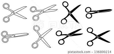 Scissor icons in different positions showing open and closed forms for design use Scissor icons in different positions showing open and closed forms for design use 136800214