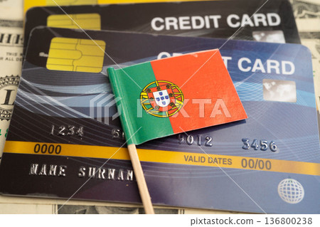 Portugal flag on credit card, finance economy trading shopping online business. Portugal flag on credit card, finance economy trading shopping online business. 136800238