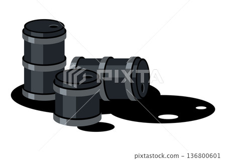 Oil barrels with spilled crude oil. Oil barrels with spilled crude oil. 136800601
