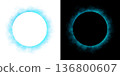 Realistic circular blue smoke frame with soft edges and transparent texture isolated on white and black backgrounds for design use 136800607