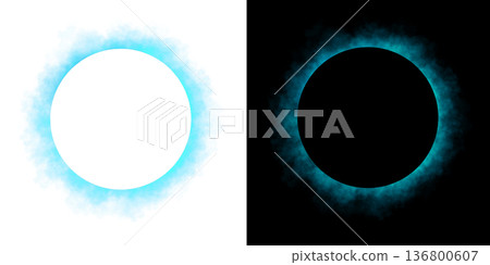 Realistic circular blue smoke frame with soft edges and transparent texture isolated on white and black backgrounds for design use Realistic circular blue smoke frame with soft edges and transparent texture isolated on white and black backgrounds for design use 136800607